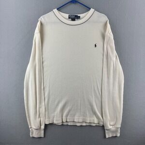 Polo Ralph Lauren Shirt Mens XL Cream Thermal Long Sleeve Waffle Knit Thin Light